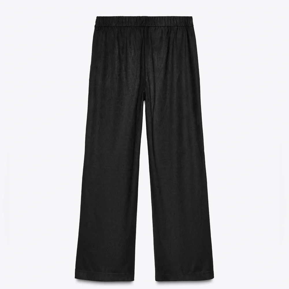 Zara NWT 2 piece matching SET black faux suede tee shirt & wide leg pants